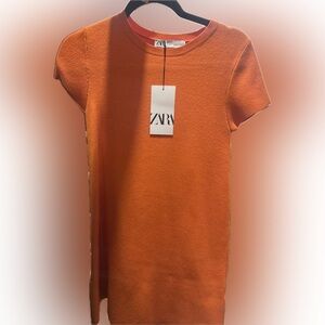 Zara Bright Orange Short-Sleeve Mini Shift Dress